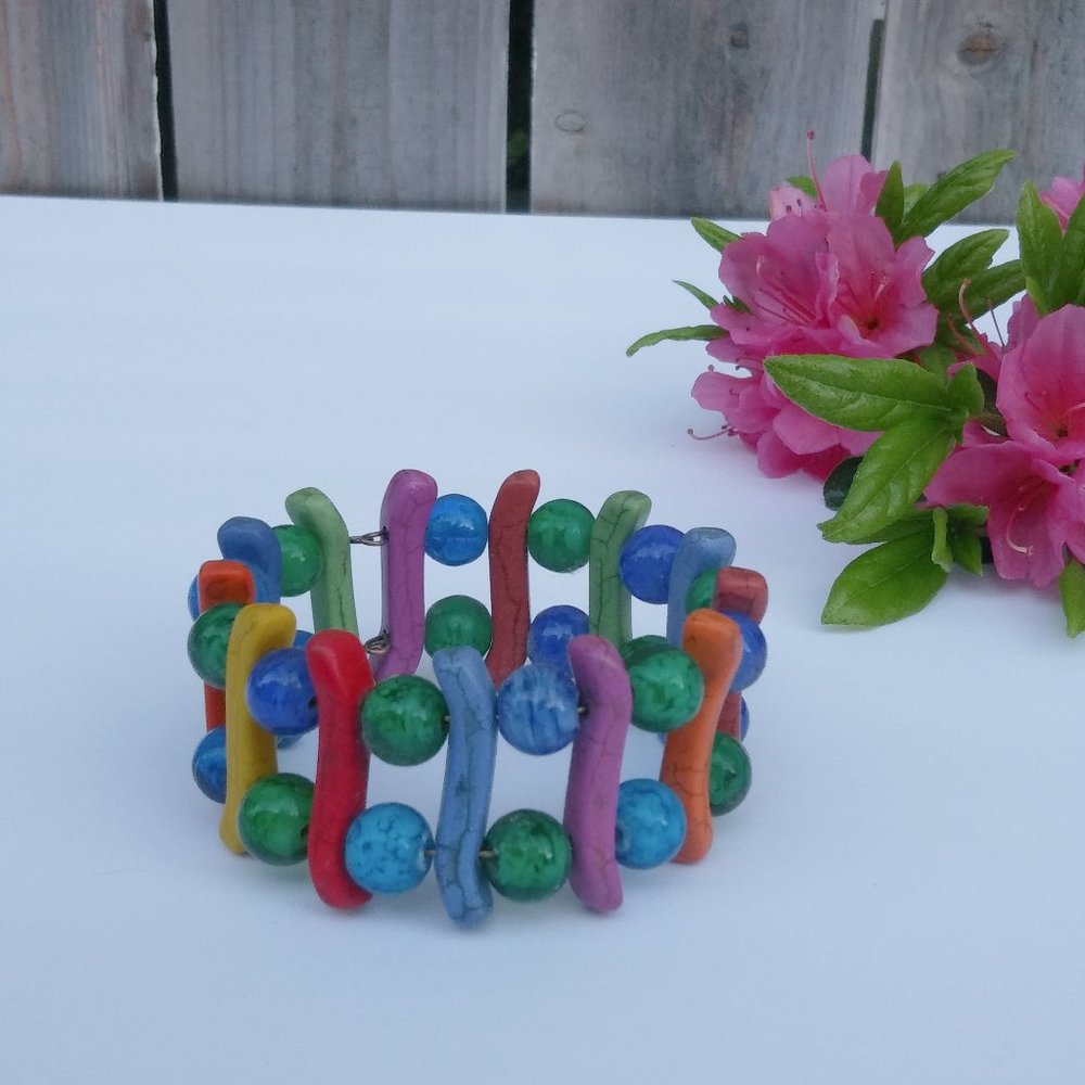 Multi-color Plastic Beads Wrap Bracelet